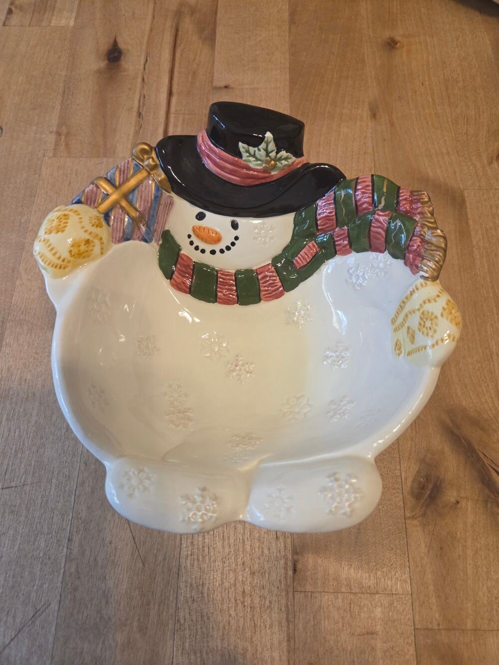 Vintage Fitz and Floyd "Frosty Folks" Snowman Ceramic Potpourri Candy Bowl Dish